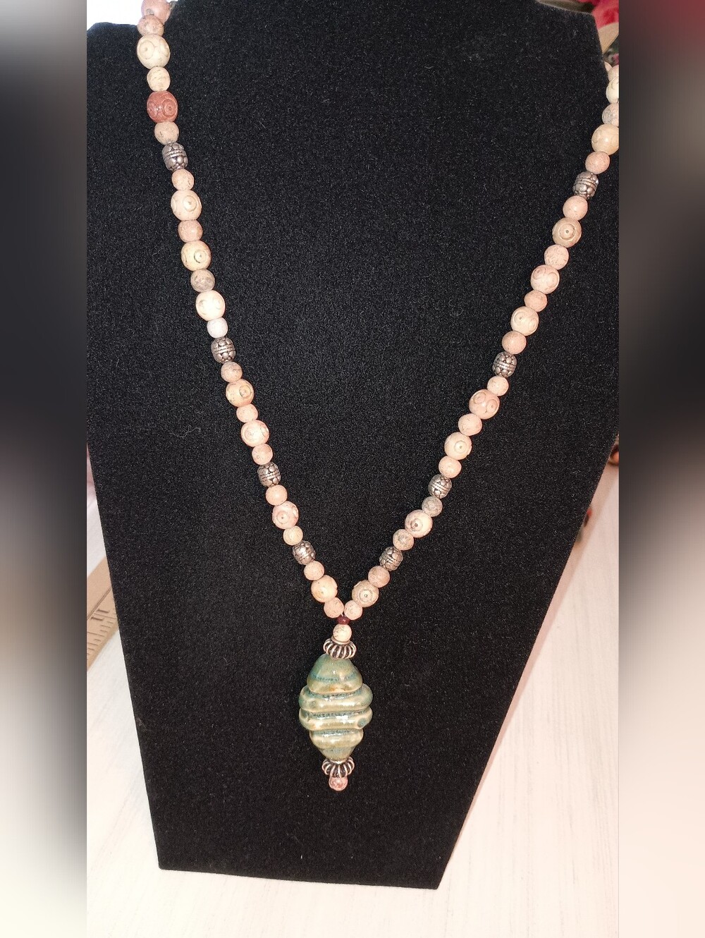 Artisan Made Stone And Ceramic Beaded Pendant Necklace